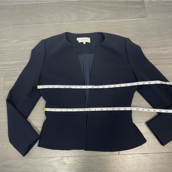 HOBBS London Wool Jacket Navy Blue Fitted Cropped Blazer Hook Closure US 6 - Picture 9 of 15